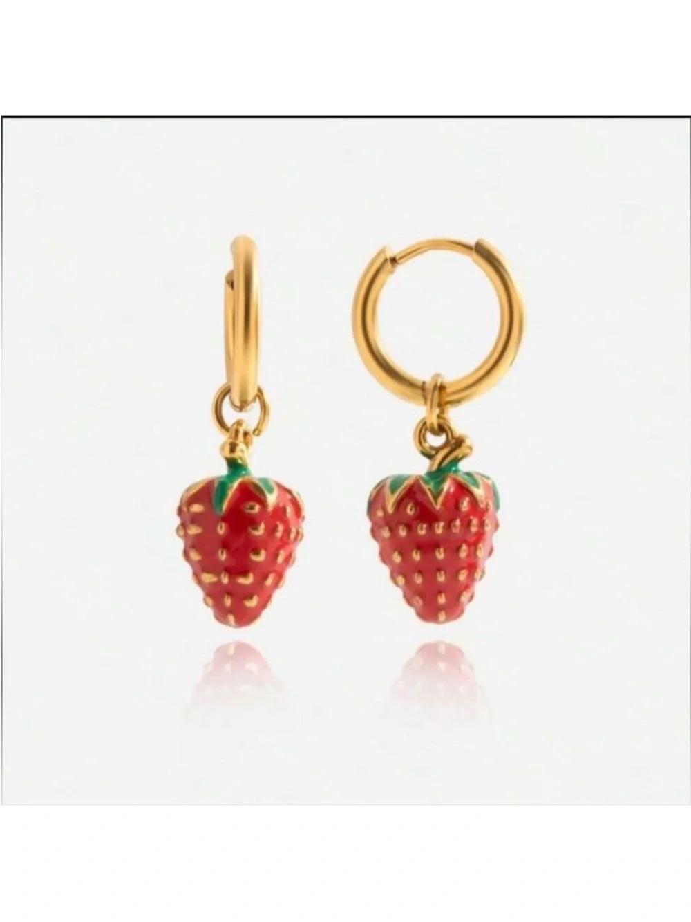 Gold Strawberry Hoop Earrings 24k Gold Plated new